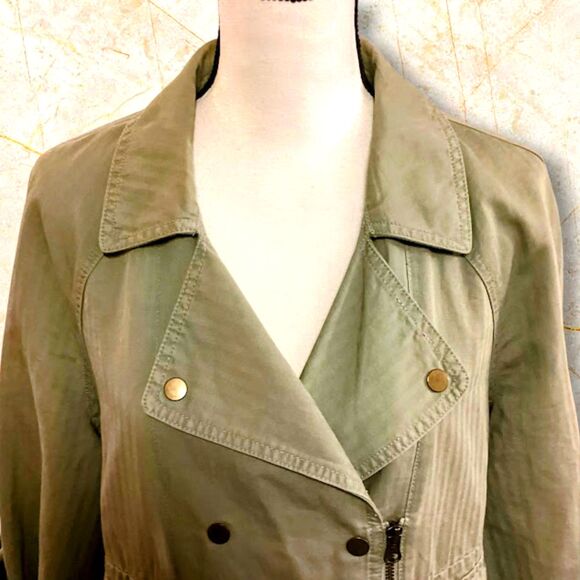 Loft Women's Utility Jacket Motto Linen/Cotton Roll-Tab Sleeve Pockets in Large - Picture 5 of 11